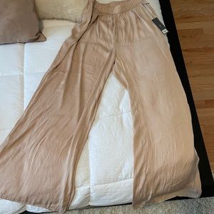 Beige  polyester wide leg pants